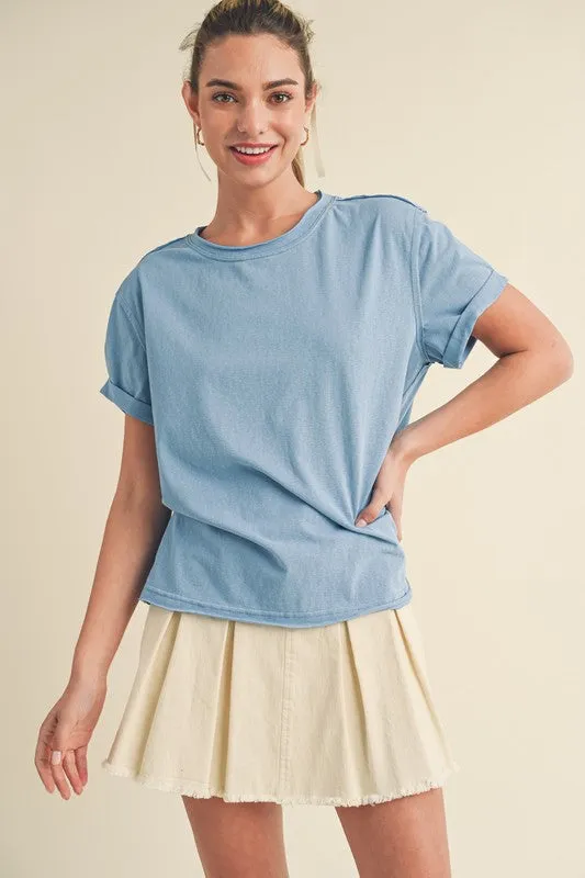 Aemi   Co Exposed Seam Round Neck Short Sleeve T-Shirt