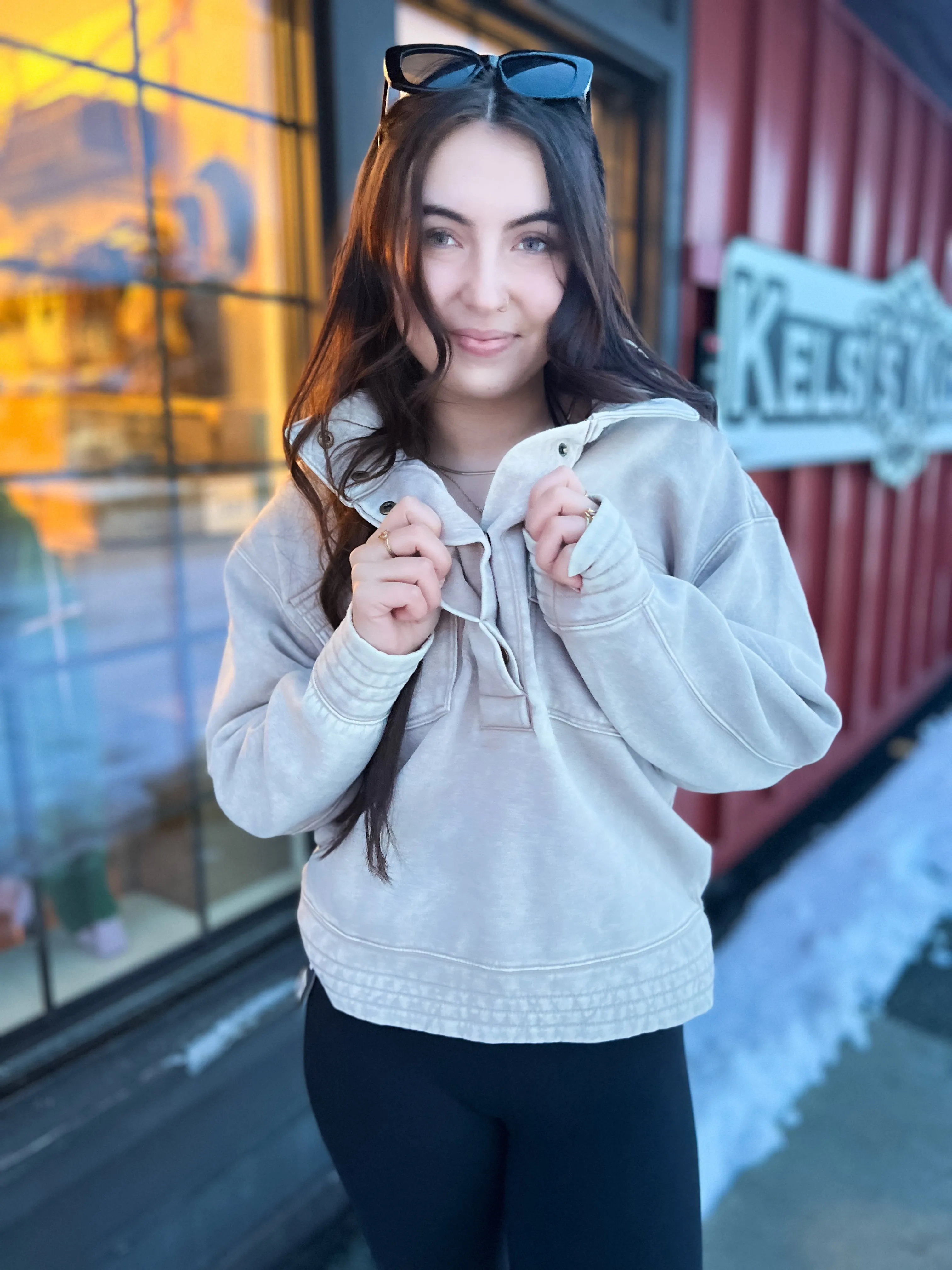 Cozy Casual Comfort Half Snap Pullover- Ash Mocha