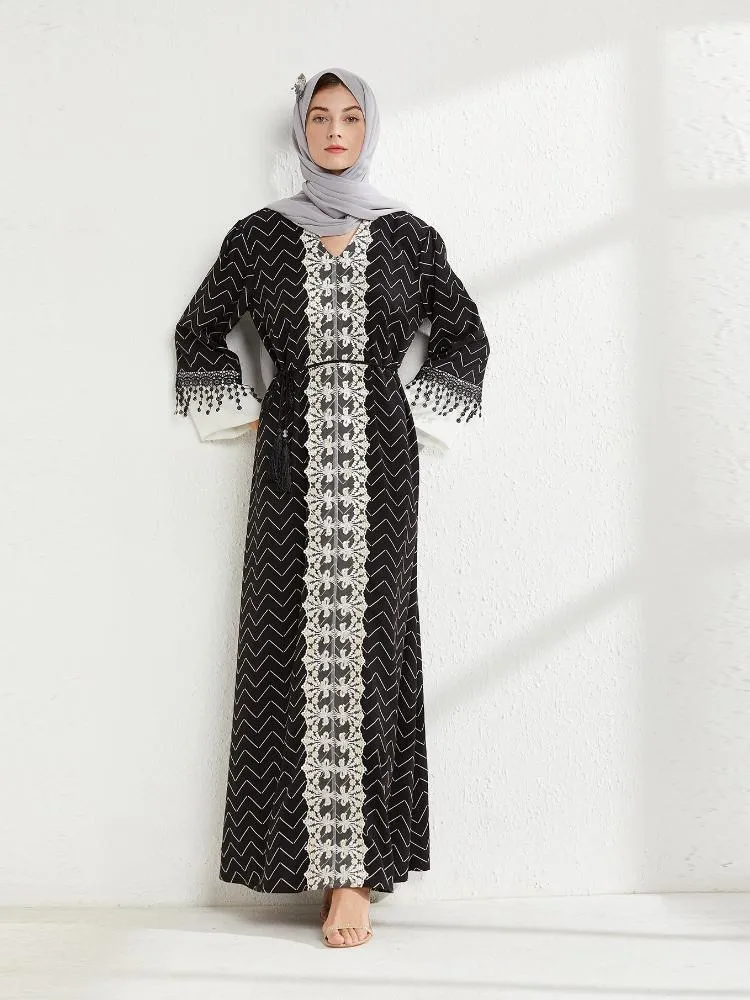 Embroidered Lace Long Sleeve Jalabiya