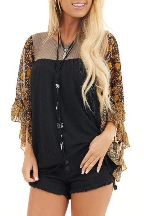 Floral Printing Sleeve T-shirts
