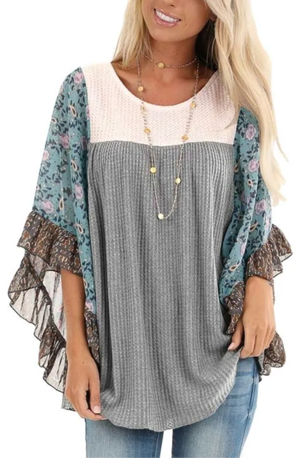 Floral Printing Sleeve T-shirts