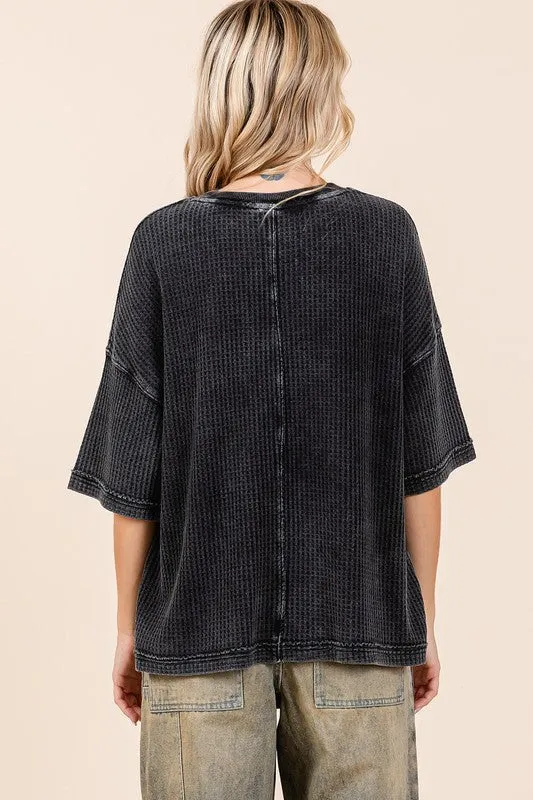 Hazel Blues® |  Mittoshop Mineral Wash Waffle Knit Short Sleeve Top