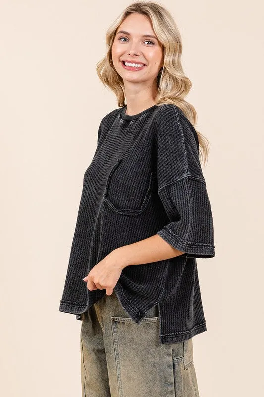 Hazel Blues® |  Mittoshop Mineral Wash Waffle Knit Short Sleeve Top
